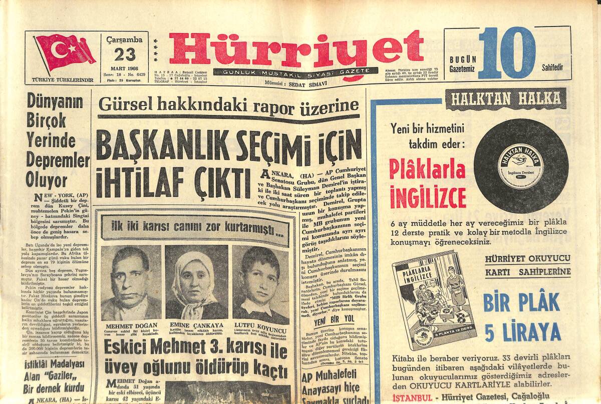 Hürriyet Gazetesi 23 Mart 1966 - Maksim Gazinosu Zeki Müren Dev Boy Afişi - İngiltere'de Bir Kupa Daha Çalındı GZ142053 - 1