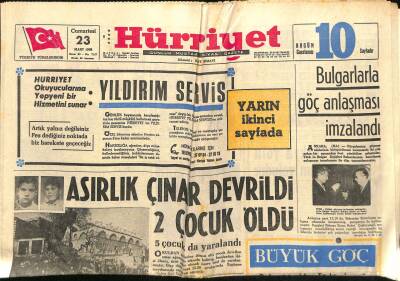 Hürriyet Gazetesi 23 Mart 1968 - Bulgarlarla Göç Anlaşması İmzalandı GZ117533 - 1