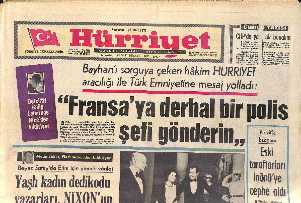 Hürriyet Gazetesi 23 Mart 1972 - Eski Taraftarları İnönü'yü Cephe Aldı - Mamy Blue İle Meşhur Olan Nicoletta Türkiye'ye Geliyor GZ156883 - 1