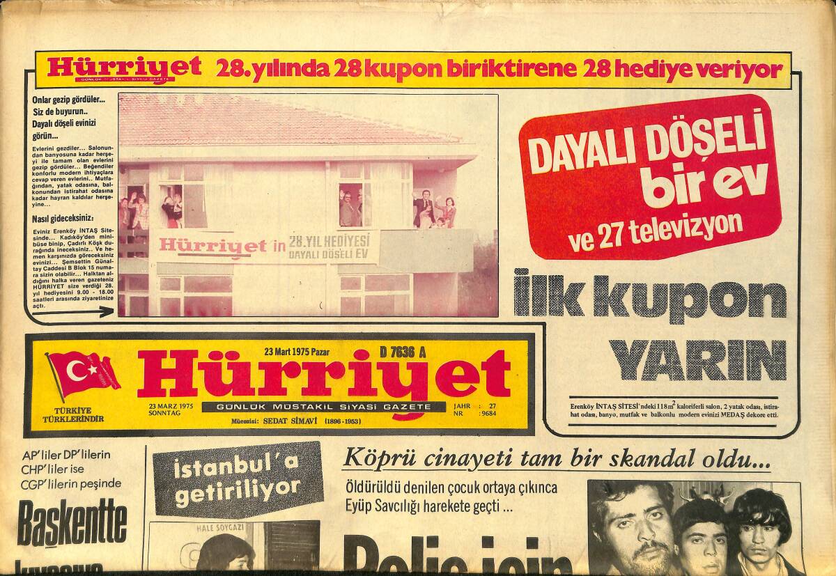 Hürriyet Gazetesi 23 Mart 1975 - Emel Sayın'ın Yıkılmaz Denen Yuvası Yıkılıyor - Türkan Şoray Fenerbahçe Ve Galatasaray Kamplarını Ziyaret Etti GZ157516 - 1