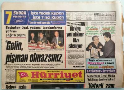 Hürriyet Gazetesi 23 Mart 1985 Başbakan Özal Yabancı İşadamlarına Yatırım Çağrısı Yaptı -GZ37885 - 1