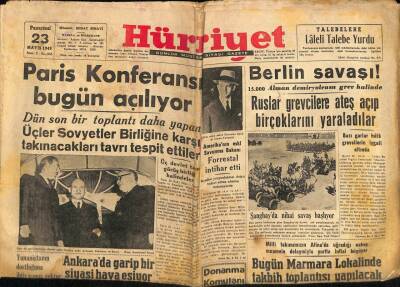 Hürriyet Gazetesi 23 Mayıs 1949 - 15.000 Alman Demiryolcusu Grev Halinde GZ69398 - 1