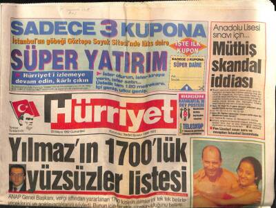 Hürriyet Gazetesi 23 Mayıs 1992 - Mesut Yılmaz`ın 1700`lük Listesi GZ79727 - 1