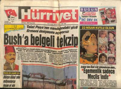 Hürriyet Gazetesi 23 Nisan 1990 - Busha Belgeli Tekzip GZ60828 - 1
