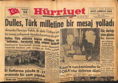 Hürriyet Gazetesi 23 Ocak 1958 - Dulles , Türk Milletine Bir Mesaj Yolladı GZ80971 - 1
