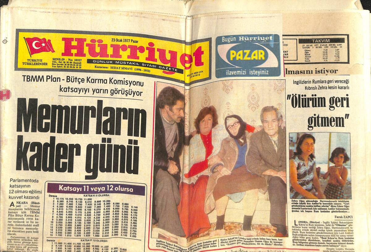 Hürriyet Gazetesi 23 Ocak 1977 - İzmirli Piraye Carter'a Türk Kahvesi Pişirdi - Neşe Karaböcek Gazino Afişi GZ142484 - 1