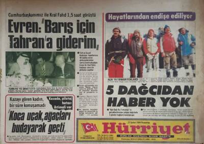 Hürriyet Gazetesi 23 Şubat 1984-Ağrı Dağı Kış Tırmanışı Yapan 5 Dağcıdan Haber Yok GZ45642 - 2