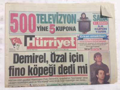 Hürriyet Gazetesi 23 Şubat 1992 - Demirel,Özal İçin Fino Köpeği Dedimi - GZ17966 - 1