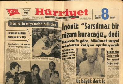 Hürriyet Gazetesi 23 Temmuz 1962 - İnönüye Göre Derin Yerde Boy Vermek Doğru Değil GZ117528 - 1