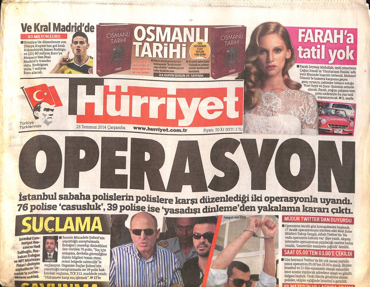 Hürriyet Gazetesi 23 Temmuz 2014 - Tuğba Özay'ın 5 Yıllık Evliliği Bitiyor - Farah Zeynep Abdullah'a Tatil Yok GZ155255 - 1