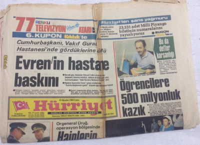 Hürriyet Gazetesi 24 Ağustos 1984 - Evrenin Hastane Baskını - GZ17810 - 1