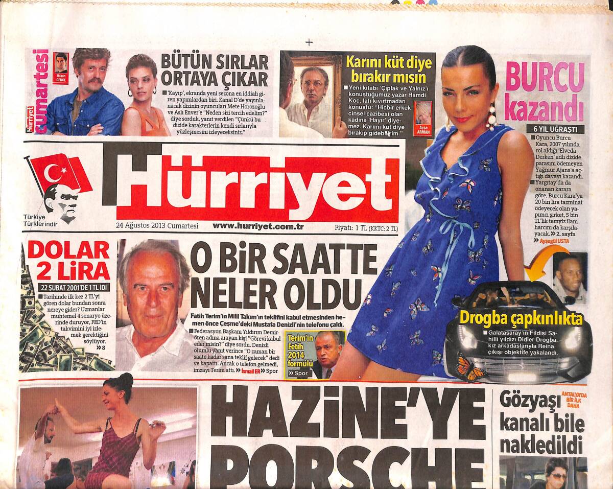 Hürriyet Gazetesi 24 Ağustos 2013 - Beren Saat'in Yeni Partneri - Fatih Terim'in 2014 Formülü GZ160208 - 1