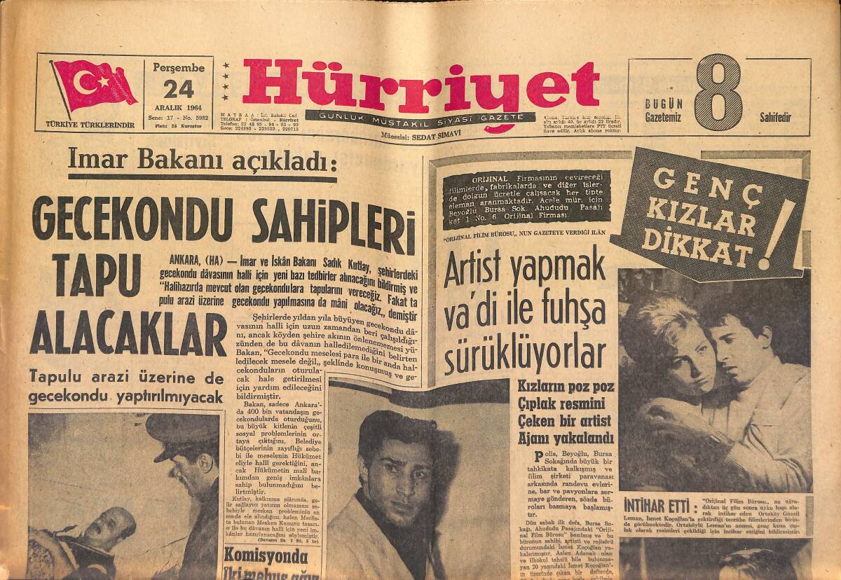 Hürriyet Gazetesi 24 Aralık 1964 - Nevin Aypar , Altı Aydır Kayıpmış - Artist Ajanın Cep Albümünden GZ147041 - 1