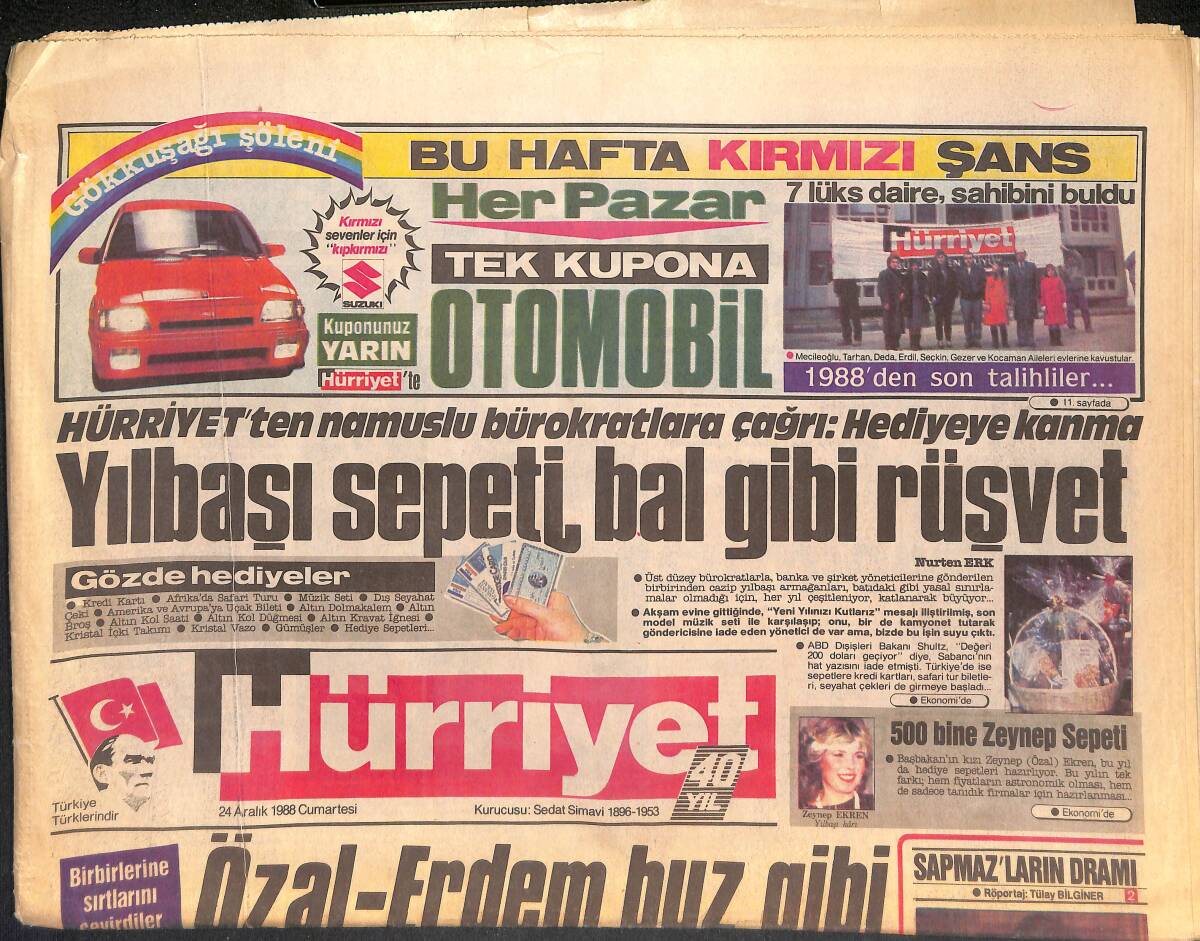 Hürriyet Gazetesi 24 Aralık 1988 - Sapmaz'a Ajda Pekkan Depremi - Sibel Can , TRT Vizesi Peşinde GZ133170 - 1