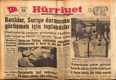 Hürriyet Gazetesi 24 Ekim 1957 - Batılılar Suriye İçin Toplandılar GZ71146 - 1