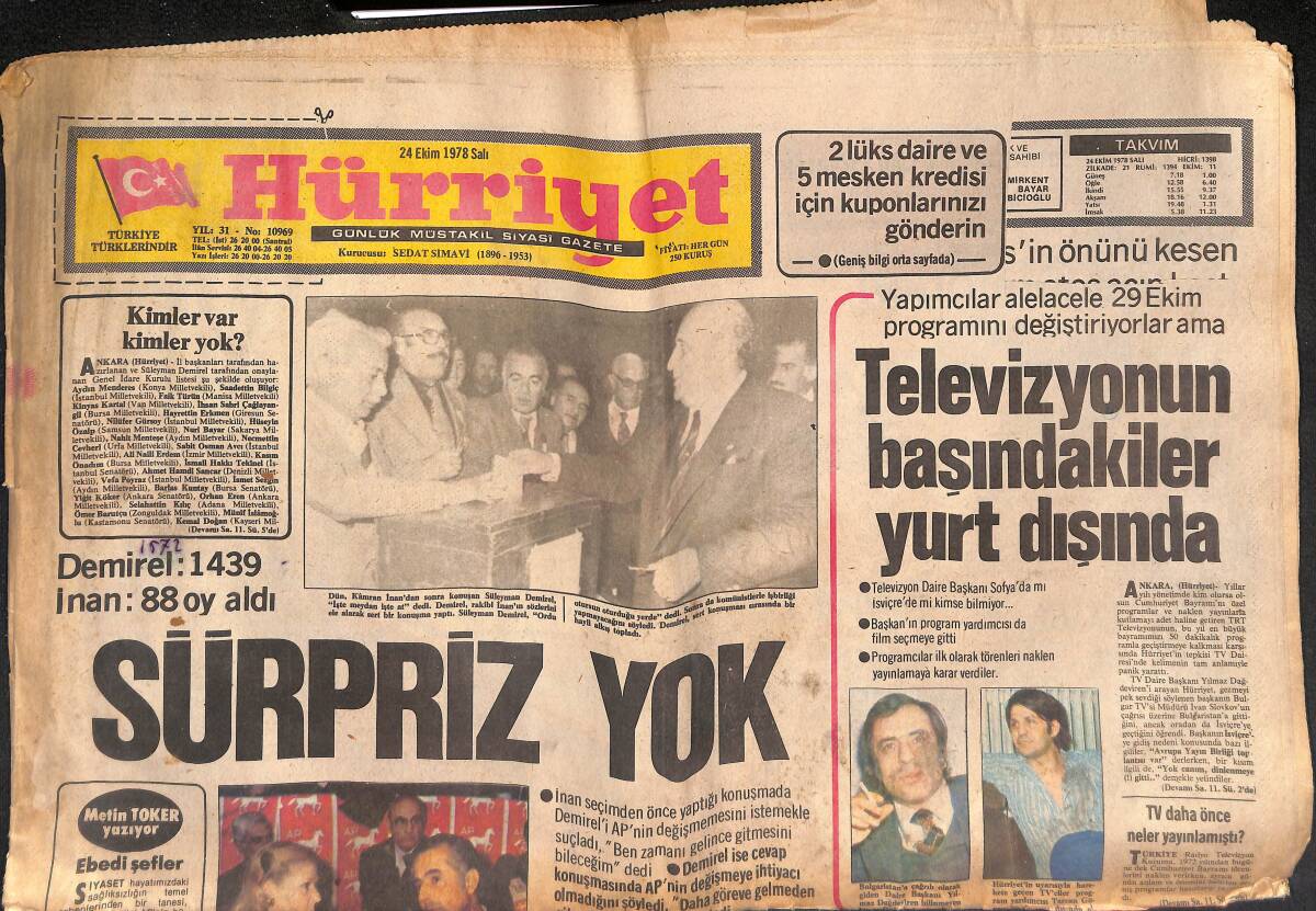 Hürriyet Gazetesi 24 Ekim 1978 - Yunanistan Ege'de Ocağımıza Düştü - Ajda Pekkan Paris'te Lüks Bir Oto Bir de Ev Aldı GZ134661 - 1