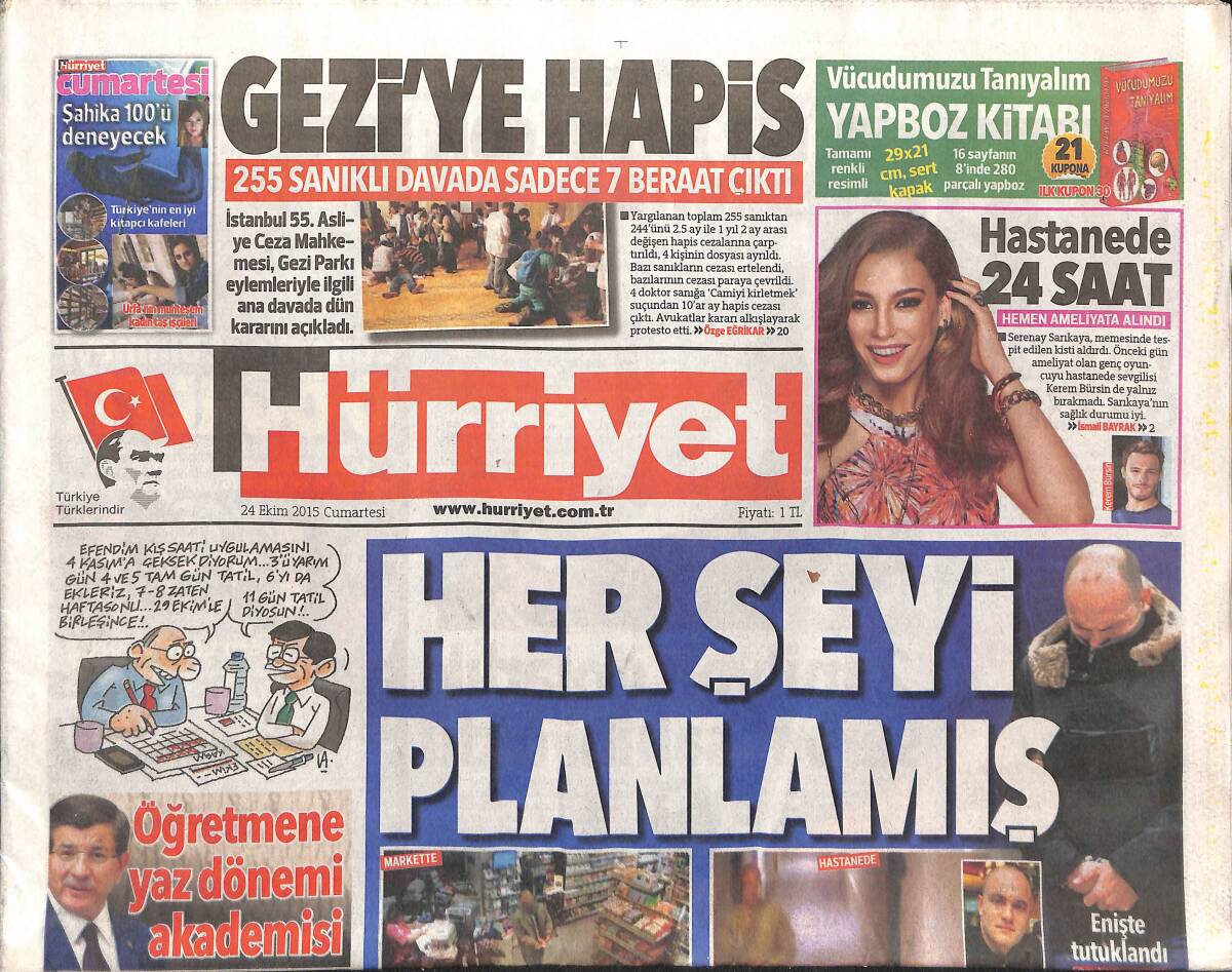 Hürriyet Gazetesi 24 Ekim 2015 - Serenay Sarıkaya Hastanede 24 Saat - Yeşilçam'dan Bir Yıldız Daha Kaydı Yılmaz Köksal GZ155239 - 1