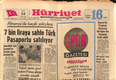 Hürriyet Gazetesi 24 Eylül 1967 - Almanyada Kaçak Yolculara 7 Bin Liraya Sahte Türk Pasaportu Satılıyor GZ91795 - 1