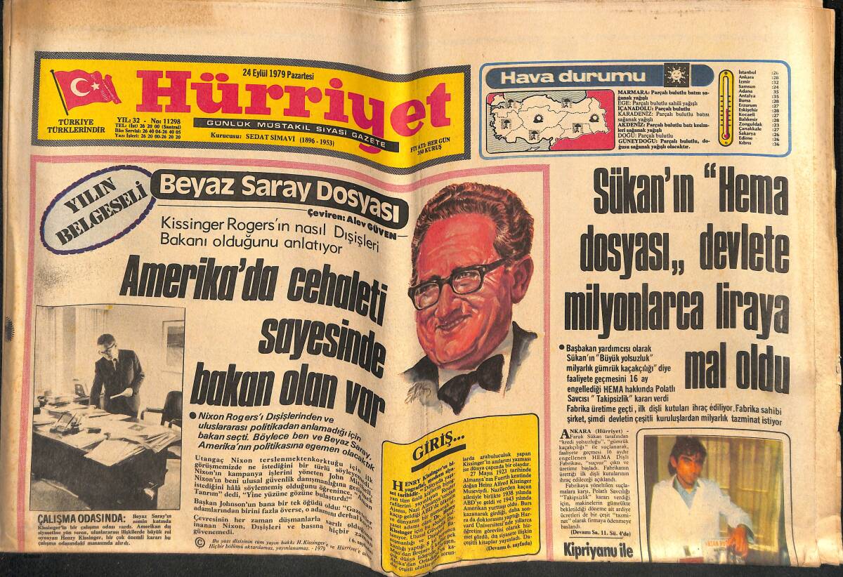 Hürriyet Gazetesi 24 Eylül 1979 - Türkeş '' Ecevit Kıpkızıl Komünisttir '' dedi - Nusaybin'de Ölenlerin Sayısı 9'a Yükseldi GZ134575 - 1