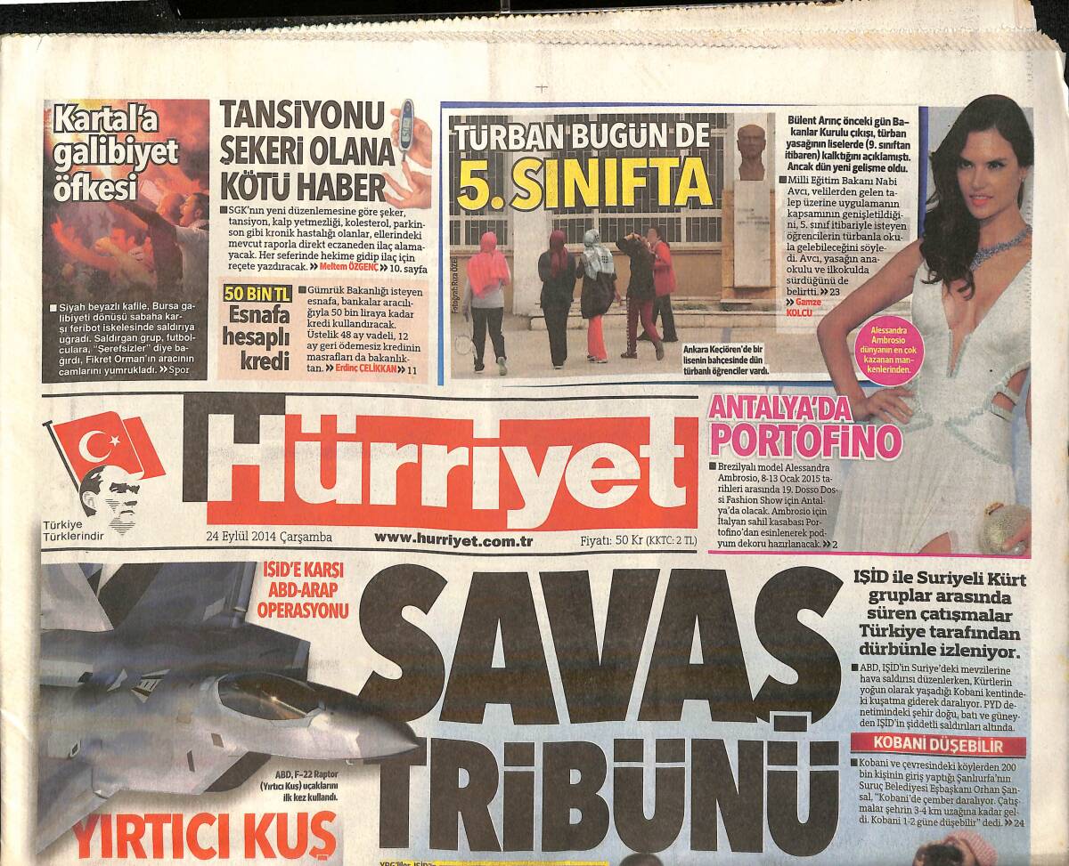Hürriyet Gazetesi 24 Eylül 2014 - Hükümet İlk Raundu Kaybetti - Yeni Claudia - Cem Yılmaz Artık Halkın İçinde Dolaşmıyor Mu ? GZ159578 - 1