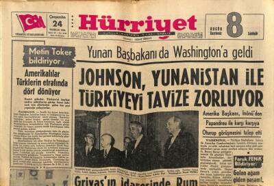 Hürriyet Gazetesi 24 Haziran 1964 - Johnson , Yunanistan İle Türkiye Tavize Zorluyor GZ81585 - 1