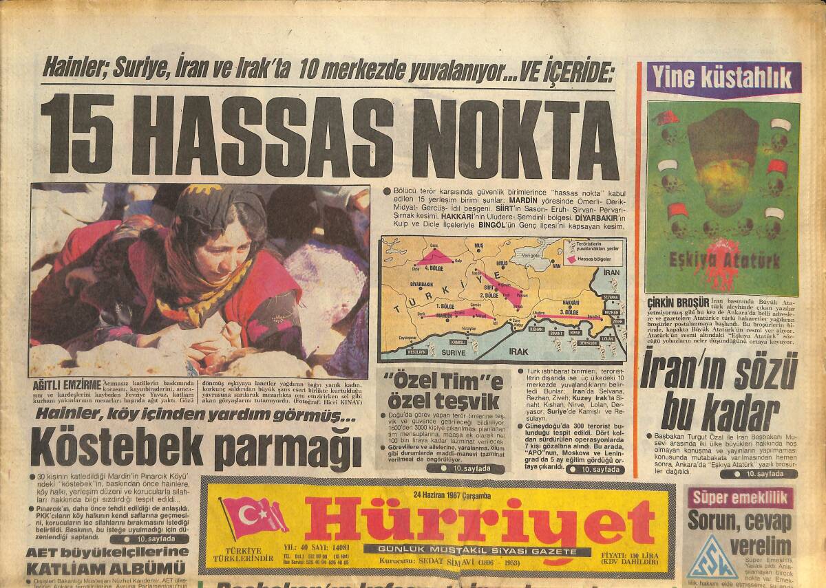 Hürriyet Gazetesi 24 Haziran 1987 - Demirel : Bıçak Kemiğe Dayandı - Süleyman Seba 