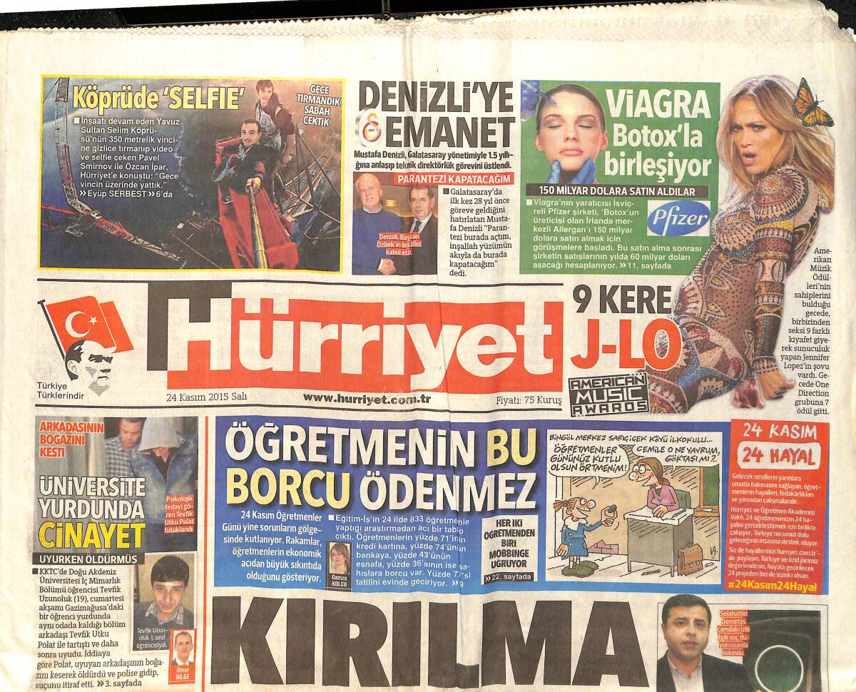 Hürriyet Gazetesi 24 Kasım 2015 - Babek Zencani , 1.5 Ton Altını İtiraf Etti - Ve Mustafa Denizli Galatasaray'da GZ159541 - 1