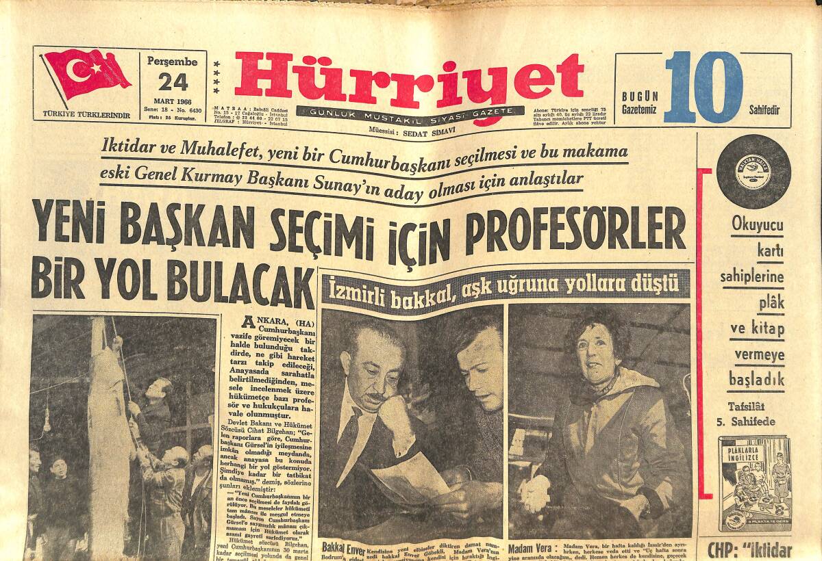 Hürriyet Gazetesi 24 Mart 1966 - Öztürk Serengil , Stockholm'de Döner Ve Kebapçı Dükkanı Açacak - Yeni Başkan Seçimi İçin Profesörler Bir Yol Bulacak GZ142372 - 1