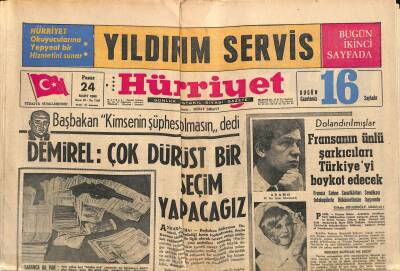 Hürriyet Gazetesi 24 Mart 1968 -Fransanın Ünlü Şarkıcıları Türkiyeyi Boykot Edecek * Adamo - Sylvie Vartan -Balkan Kros Şampiyonası Bugün Yapılıyor GZ117562 - 1