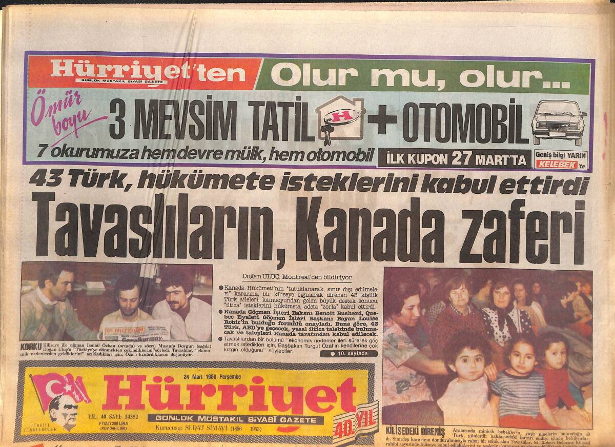 Hürriyet Gazetesi 24 Mart 1988 - TRT'ye Cem Duna Geliyor - Galatasaray Kan Ağlıyor, Beşiktaş Kıs Kıs Gülüyor GZ133978 - 1