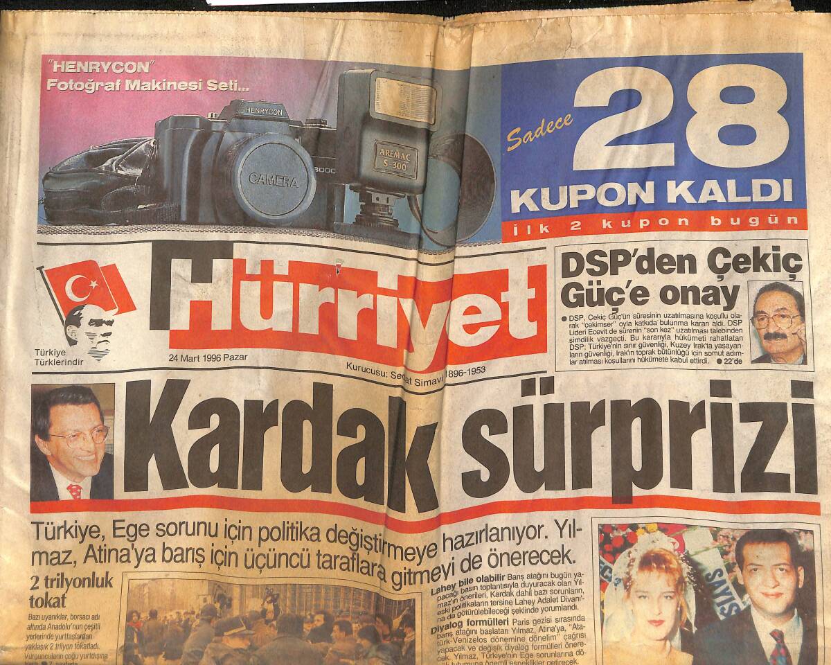 Hürriyet Gazetesi 24 Mart 1996 - Aydın Menderes : Yolumuz Modern Tıp - Prenses Diana Kaza Yaptı GZ132984 - 1