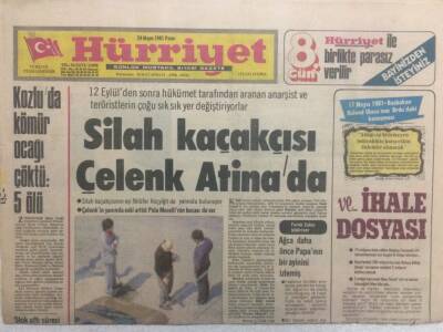 Hürriyet Gazetesi 24 Mayıs 1981 - Silah Kaçakçısı Çelenk Atinada GZ32901 - 1