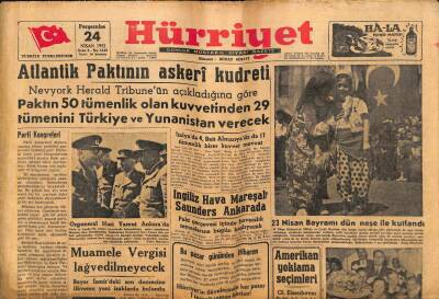 Hürriyet Gazetesi 24 Nisan 1952 - Atlantik Paktının Askeri Kudreti GZ56210 - 1