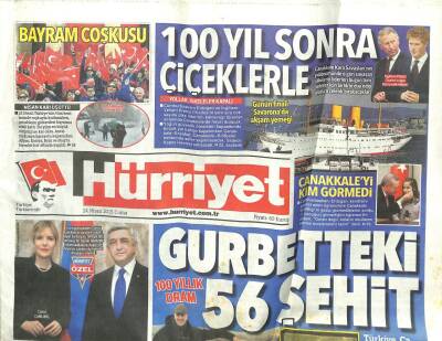 Hürriyet Gazetesi 24 Nisan 2015 - 100 Yıllık Dram Gurbetteki 56 Şehit GZ107224 - 1