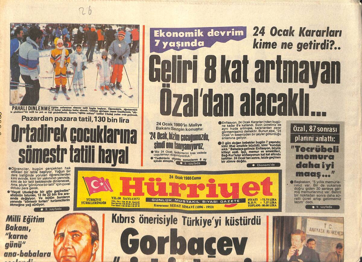 Hürriyet Gazetesi 24 Ocak 1986 - Amasya'da Yıkımlar Sürecek - Yılın Müzik Ve Kahkaha Tufanı GZ2438 - 1