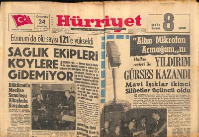 Hürriyet Gazetesi 24 Şubat 1965 - Altın Mikrofon Armağanını Yıldırım Gürses Kazandı GZ81643 - 1
