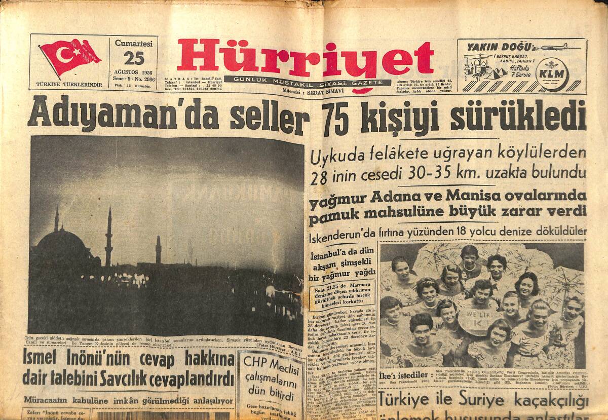 Hürriyet Gazetesi 25 Ağustos 1956 - İtalya'nın En Güzel Sarışın Mankeni 1956 Yılının Venüs'ü Seçildi - Bahriyeler Ve 1956 Dünya Güzeli GZ146916 - 1