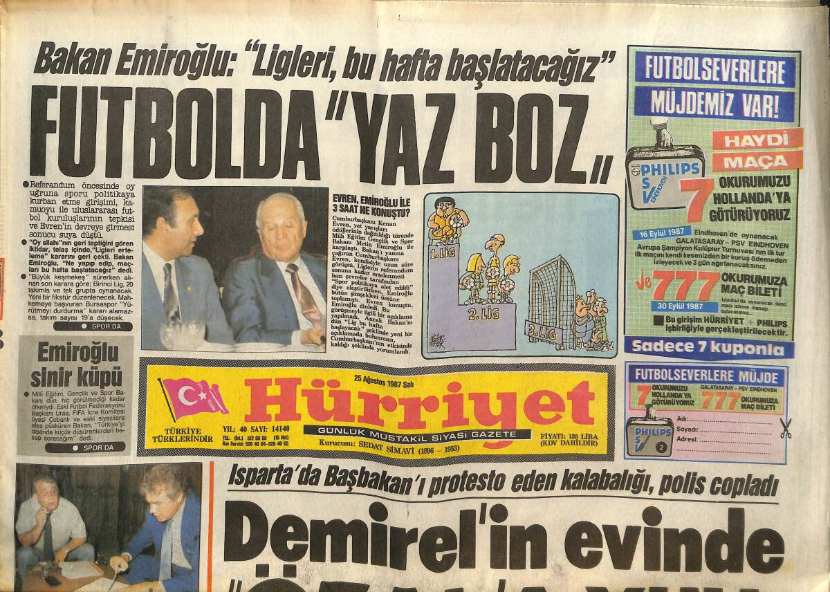 Hürriyet Gazetesi 25 Ağustos 1987 - Güneydoğu'da Cennet Ve Cehennem - Demirel'in Evinde Özal'a Yuh GZ150459 - 1