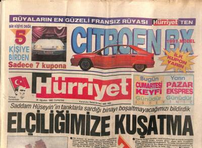 Hürriyet Gazetesi 25 Ağustos 1990 - Saddamın Kellesine Karşı Özerklik GZ84018 - 1