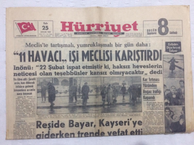 Hürriyet Gazetesi 25 Aralık 1962 - 11 Havacı İşi Meclisi Karıştırdı - GZ17765 - 2