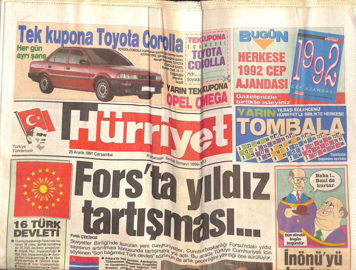 Hürriyet Gazetesi 25 Aralık 1991 - Koç'un Kızı Barmenlik Yaptı - Baştürk'ü Binlerce Kişi Uğurladı GZ142458 - 1