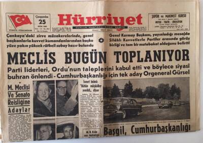 Hürriyet Gazetesi 25 Ekim 1961 - Meclis Bugün Toplanıyor , Parti Lideri Ordunun Taleplerini Kabul Etti , Cumhurbaşkanlığı İçin Tek Aday Orgeneral Gürsel - GZ16457 - 2