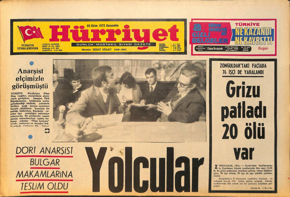 Hürriyet Gazetesi 25 Ekim 1972 - Korkunç Saatler Geçiren Yolcular Başka Uçakla Geliyor GZ157698 - 1