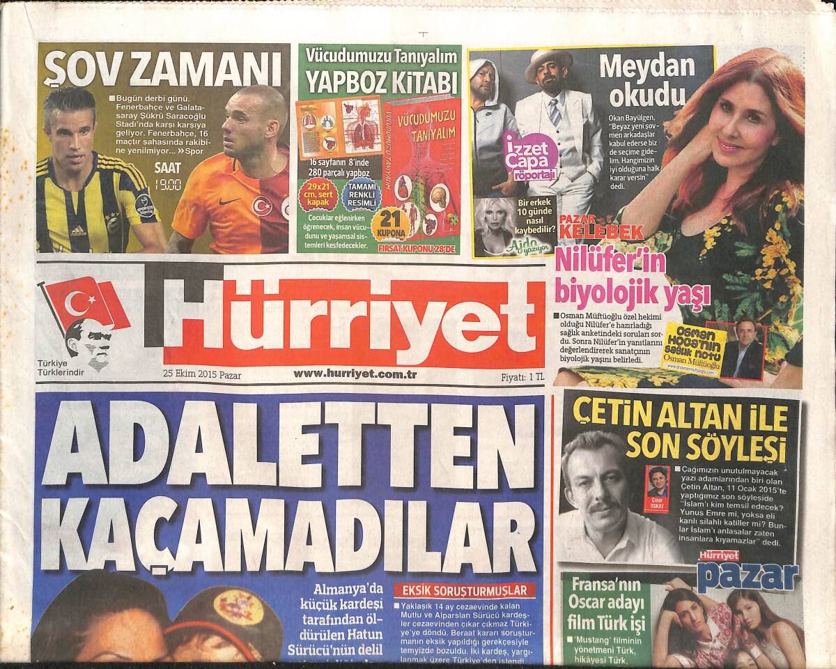 Hürriyet Gazetesi 25 Ekim 2015 - Nilüfer'in Biyolojik Yaşı - Serdar Ortaç Ve Hande Yener, Justin Bieber Ve Rihanna'ya Meydan Okudu GZ155238 - 1