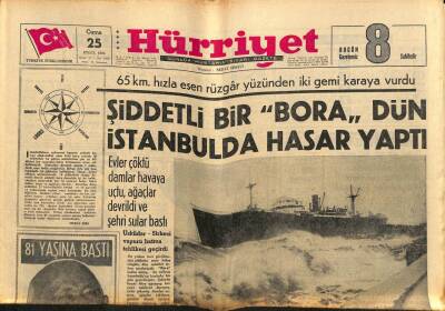 Hürriyet Gazetesi 25 Eylül 1964 - Şiddetli Bir Bora Dün İstanbulda Hasar Yaptı GZ81902 - 1