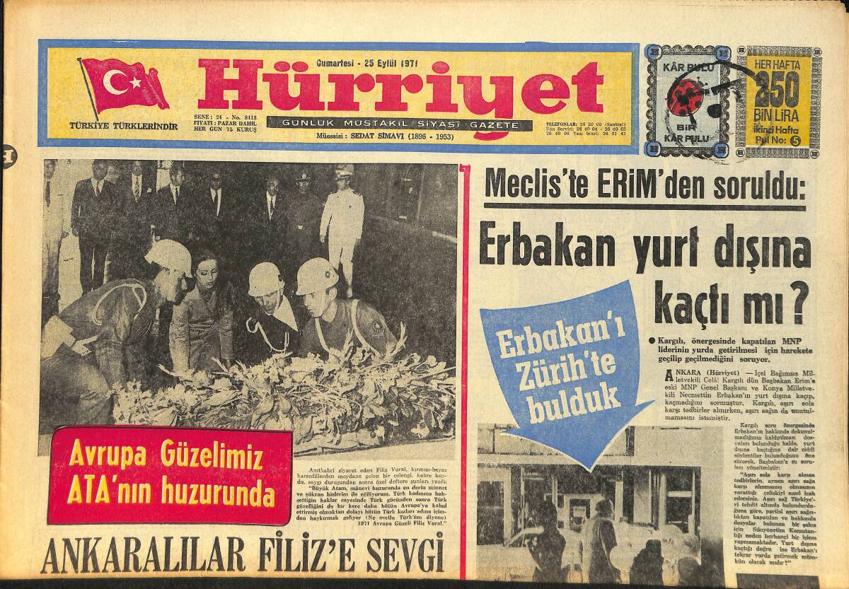 Hürriyet Gazetesi 25 Eylül 1971 - Zeki Müren'in Annesi Evlenme Haberini Yalanladı GZ157730 - 1