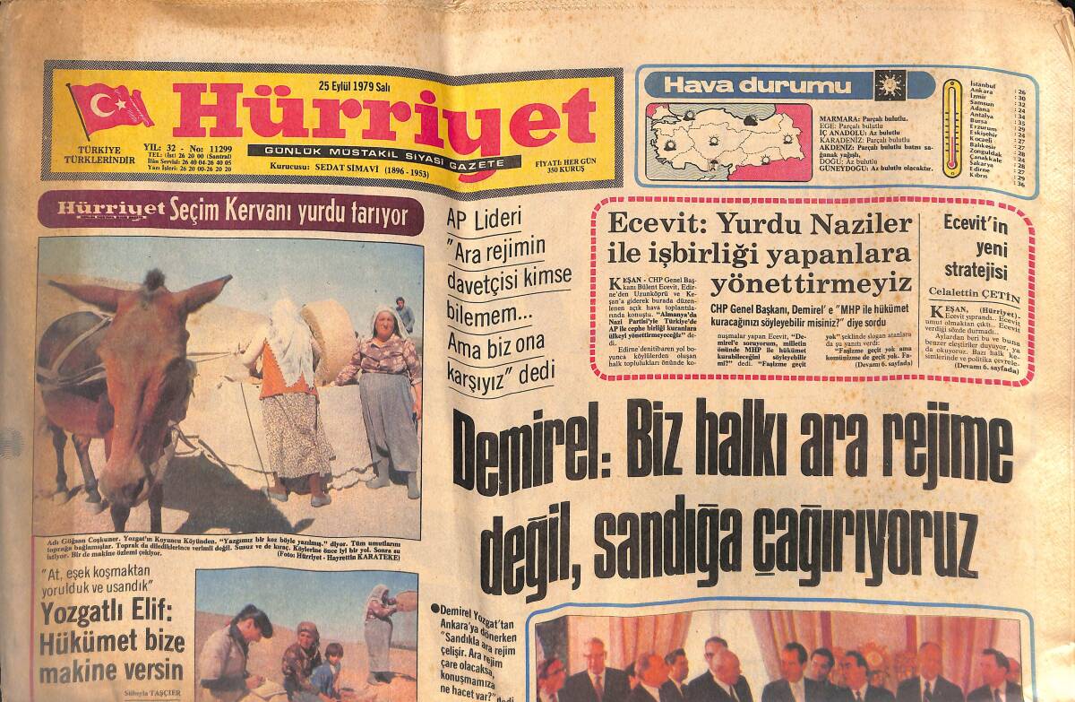 Hürriyet Gazetesi 25 Eylül 1979 - Amerika'ya Kızan Yunanlı Türkiye'ye Kafa Tutuyor - Tarım İlacından İki Çocuk Öldü GZ134353 - 1
