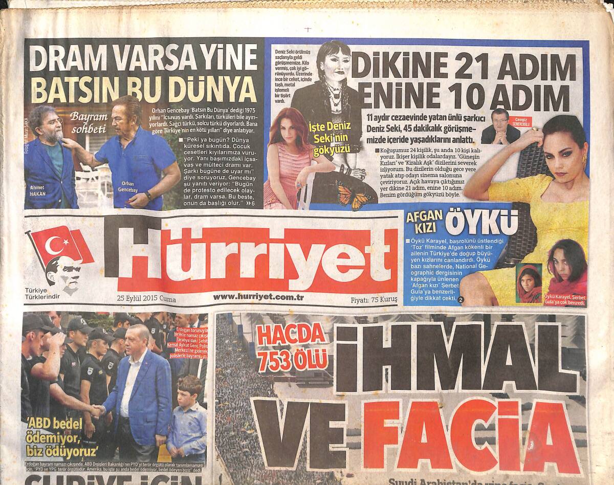 Hürriyet Gazetesi 25 Eylül 2015 - Orhan Gencebay'la Bayram Sohbeti - Öykü Karayel Afgan Kızı Oldu GZ155237 - 1