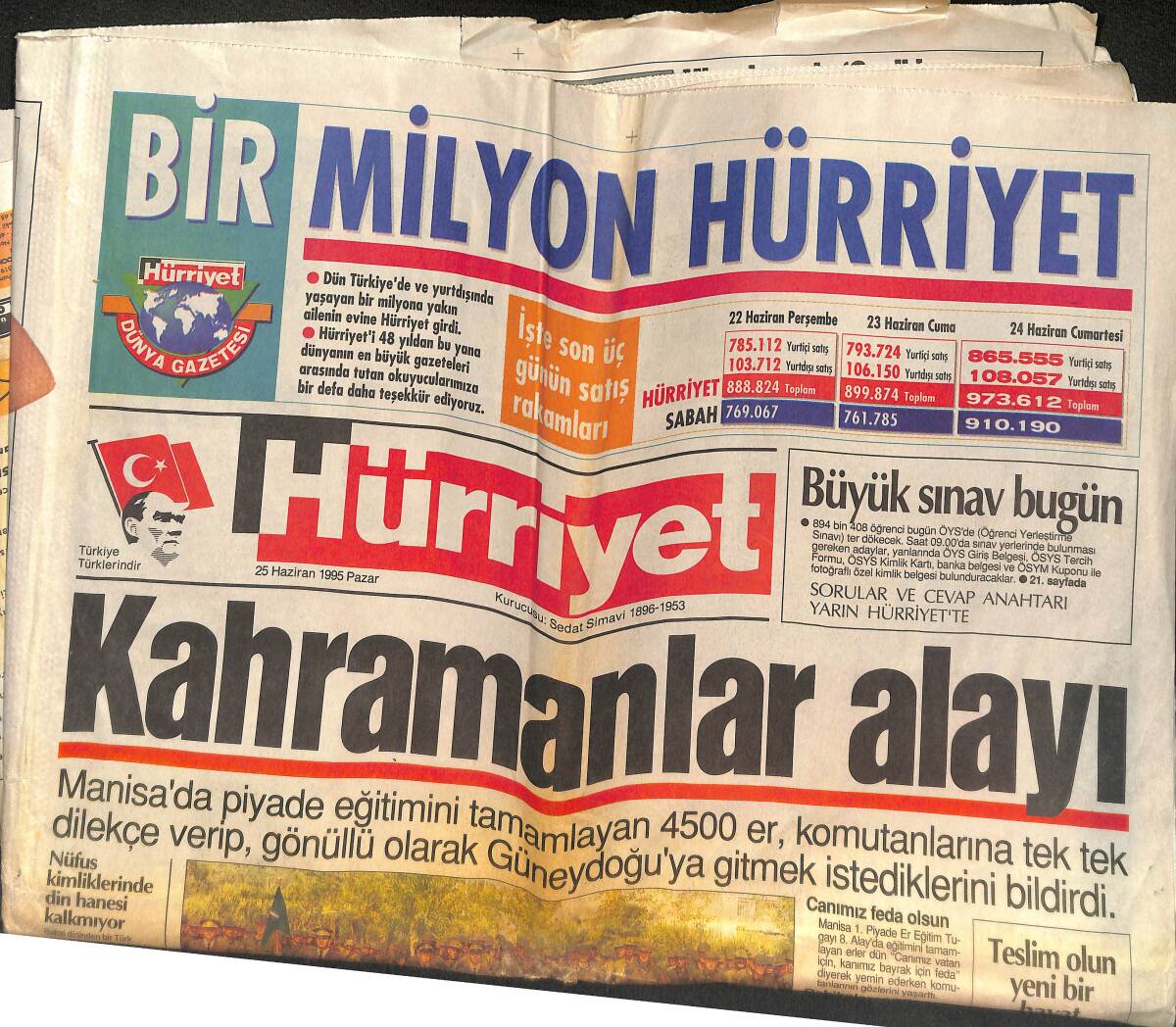 Hürriyet Gazetesi 25 Haziran 1995 - Kahramanlar Alayı 