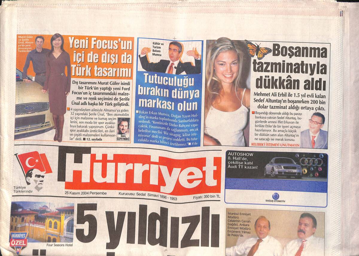 Hürriyet Gazetesi 25 Kasım 2004 - Beşiktaş UEFA Sınavında - Daum'a Sus Emri - Mehmet Ali Erbil, Boşandığı Eşine 200 Bin Dolar Tazminat Verdi GZ134760 - 1